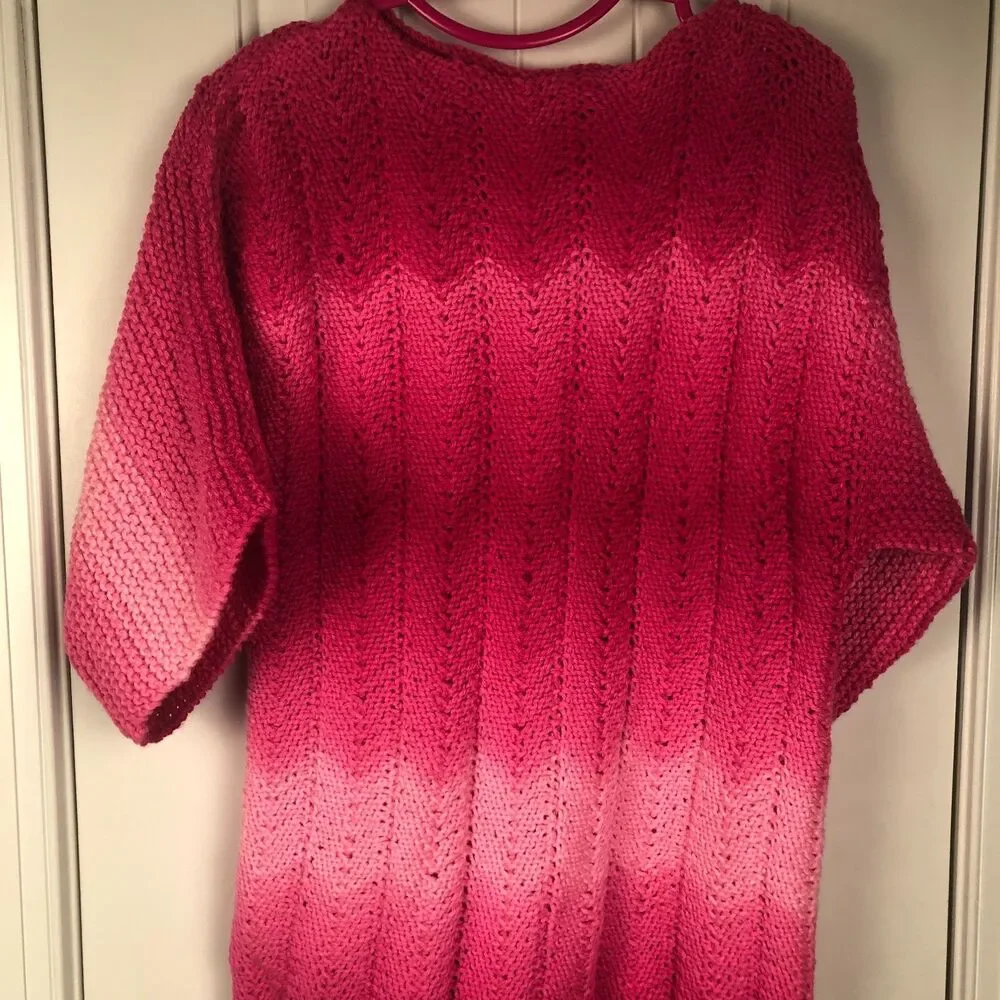 Hand Knitted Womens Sweater Pink Ombre Small Coquette Y2K Cottage Grandma Retro - Picture 2 of 8